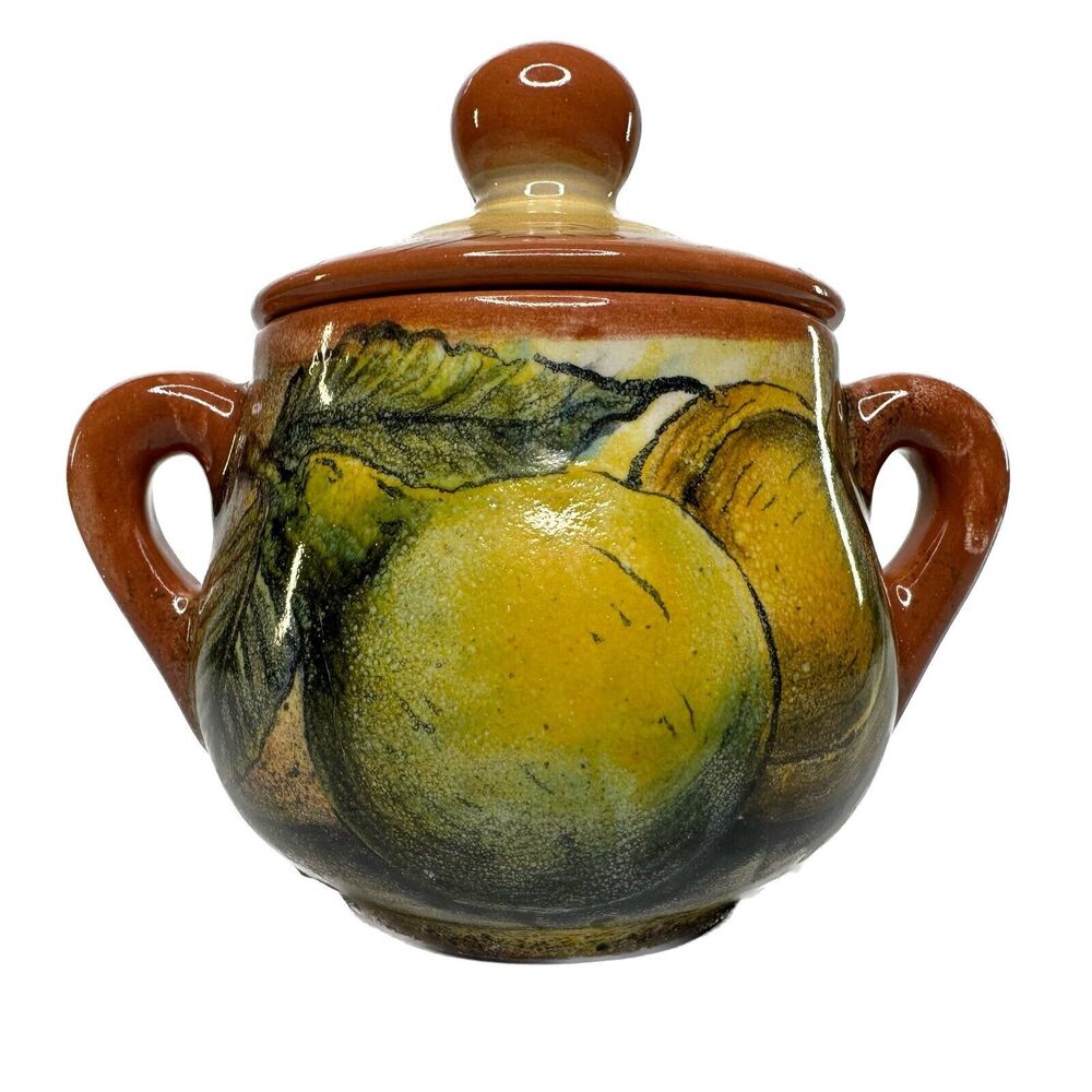 Covered Sugar Bowl Mexico Majolica Venegas Hand Painted Pottery Fruit Pears
